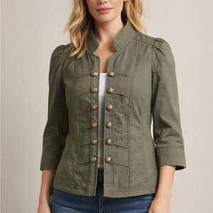 White House Black Market Olive Military-Style Jacket – Size 12